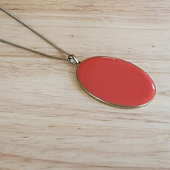 Claire's Coral Enamel Pendant Necklace - Picture 1 of 14